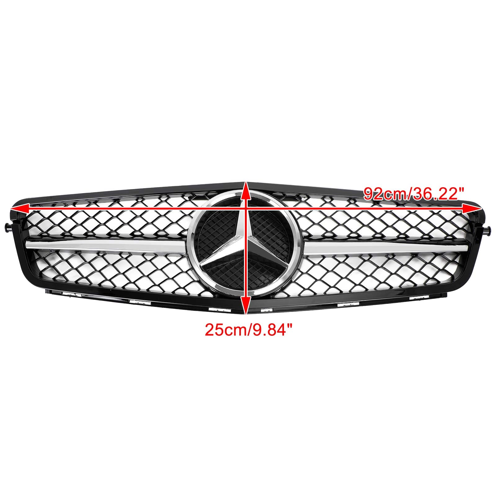 2008-2014 C-Class Benz W204 C300 C350 ABS Front Bumper Grille Gloss Black Chrome