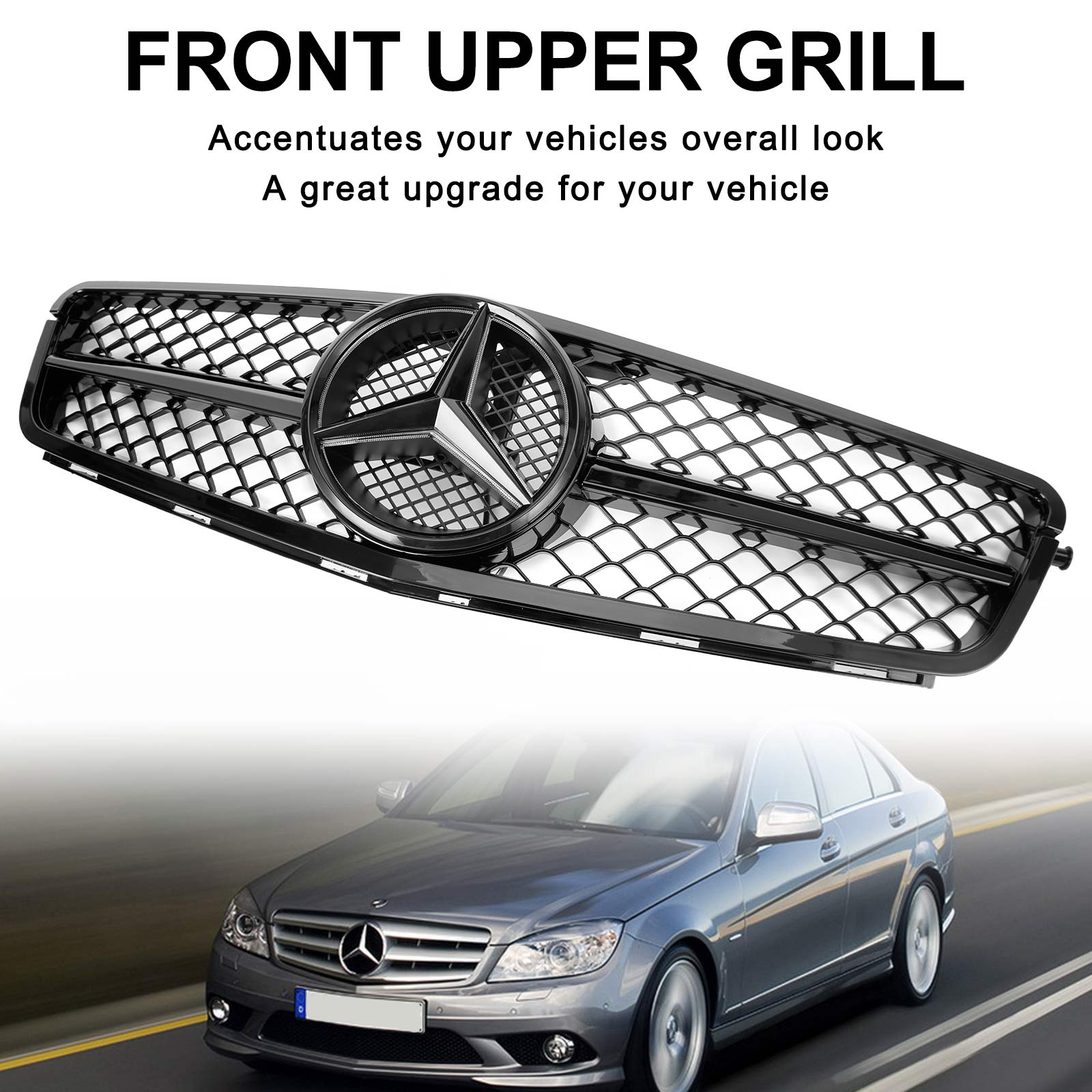 2008-2014 C-Class Benz W204 C300 C350 w/LED AMG Front Bumper Grille Grill