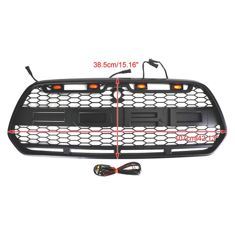 15-18 Ford Transit MK8 Raptor Matt Black Front Bumper Grille Grill w/LED