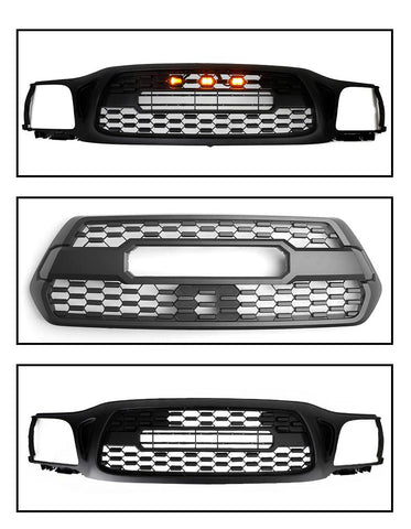 2001-2011 2016-2023 Toyota Tacoma TRD PRO 3PCS Front Bumper Hood Grille LED Lights