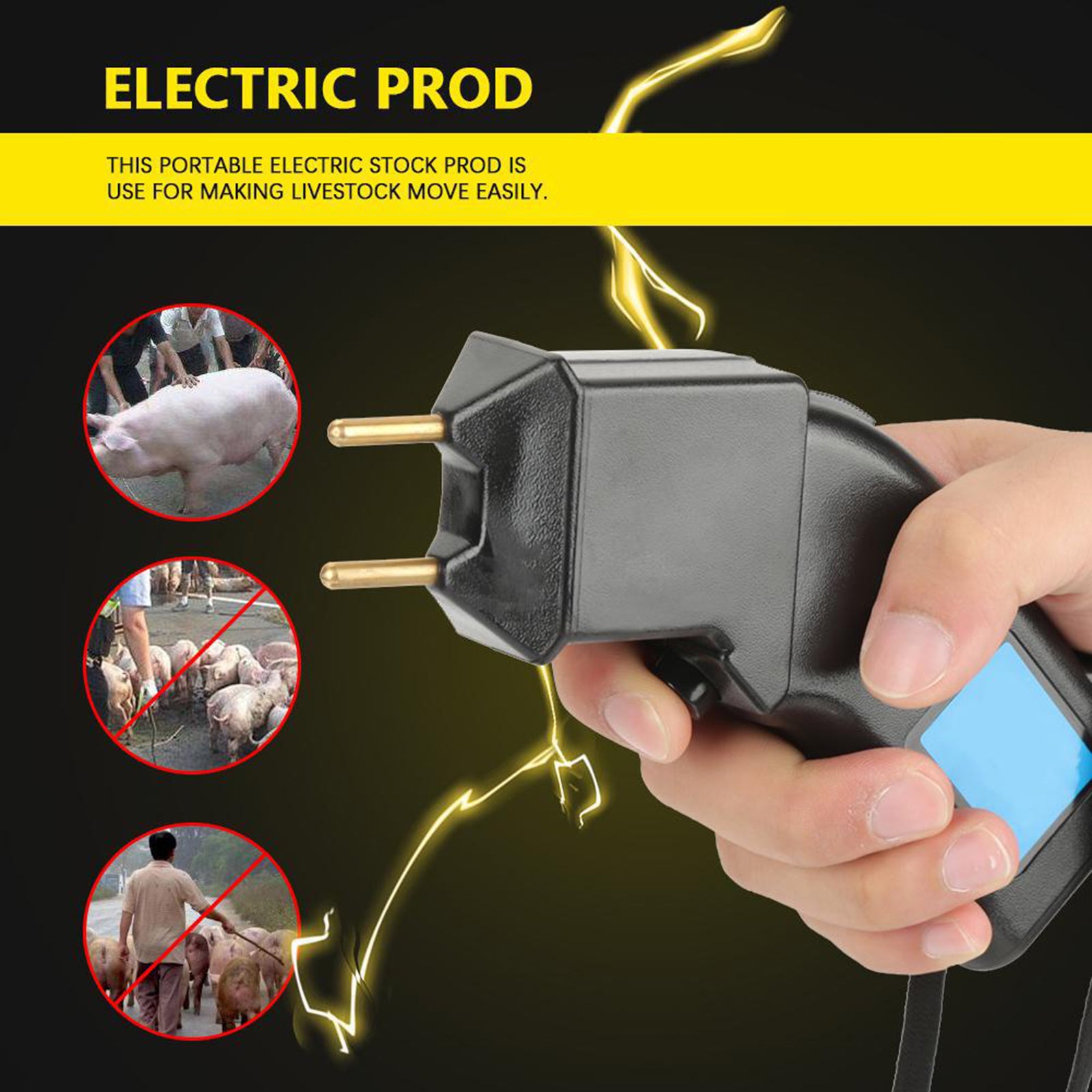 1Pcs 4000V Electric Cattle Prod Prodder Shock Handheld Cow Livestock Stock Tool