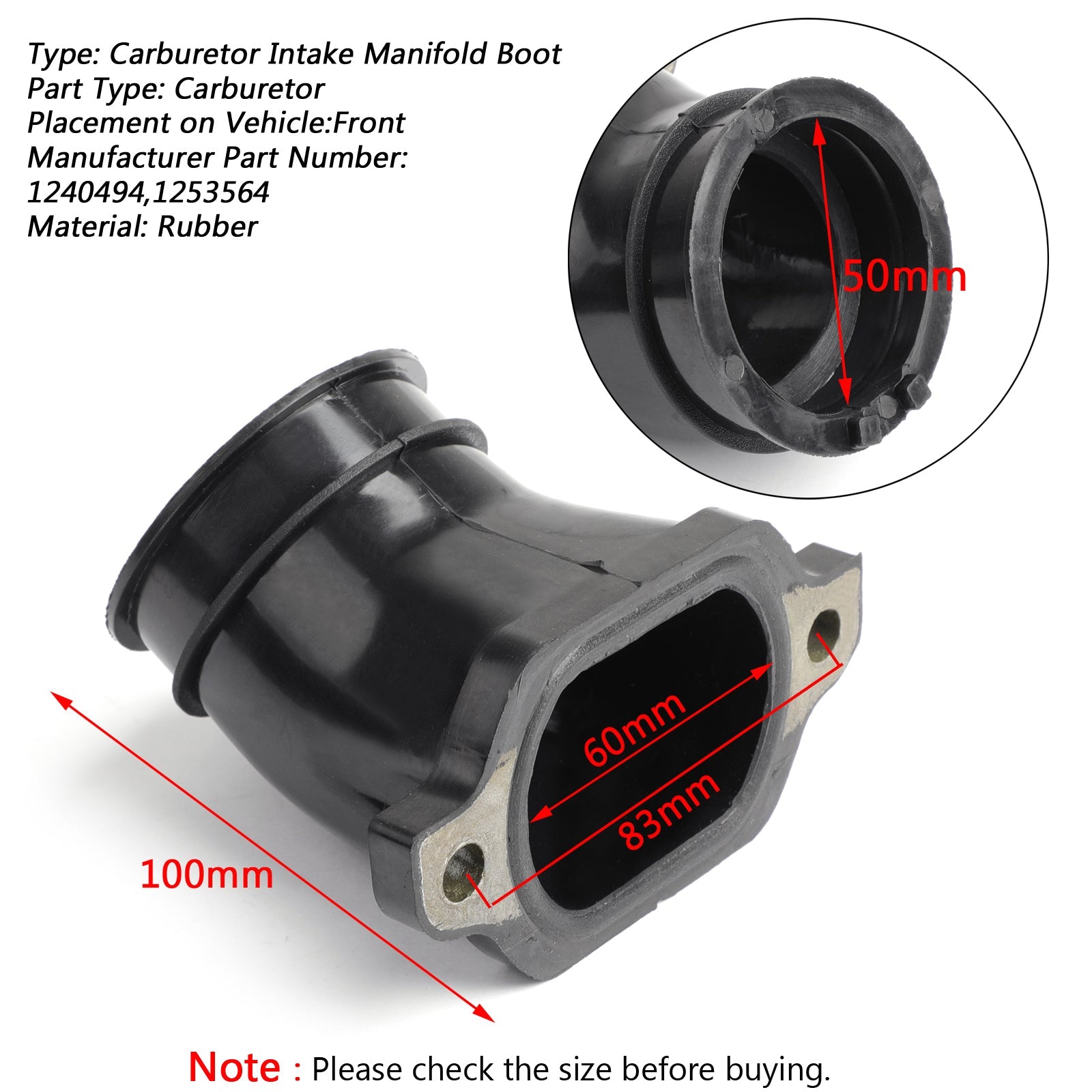 Rubber Throttle Body Intake Manifold Boot For Polaris Sportsman 800 EFI HO 2010 Generic