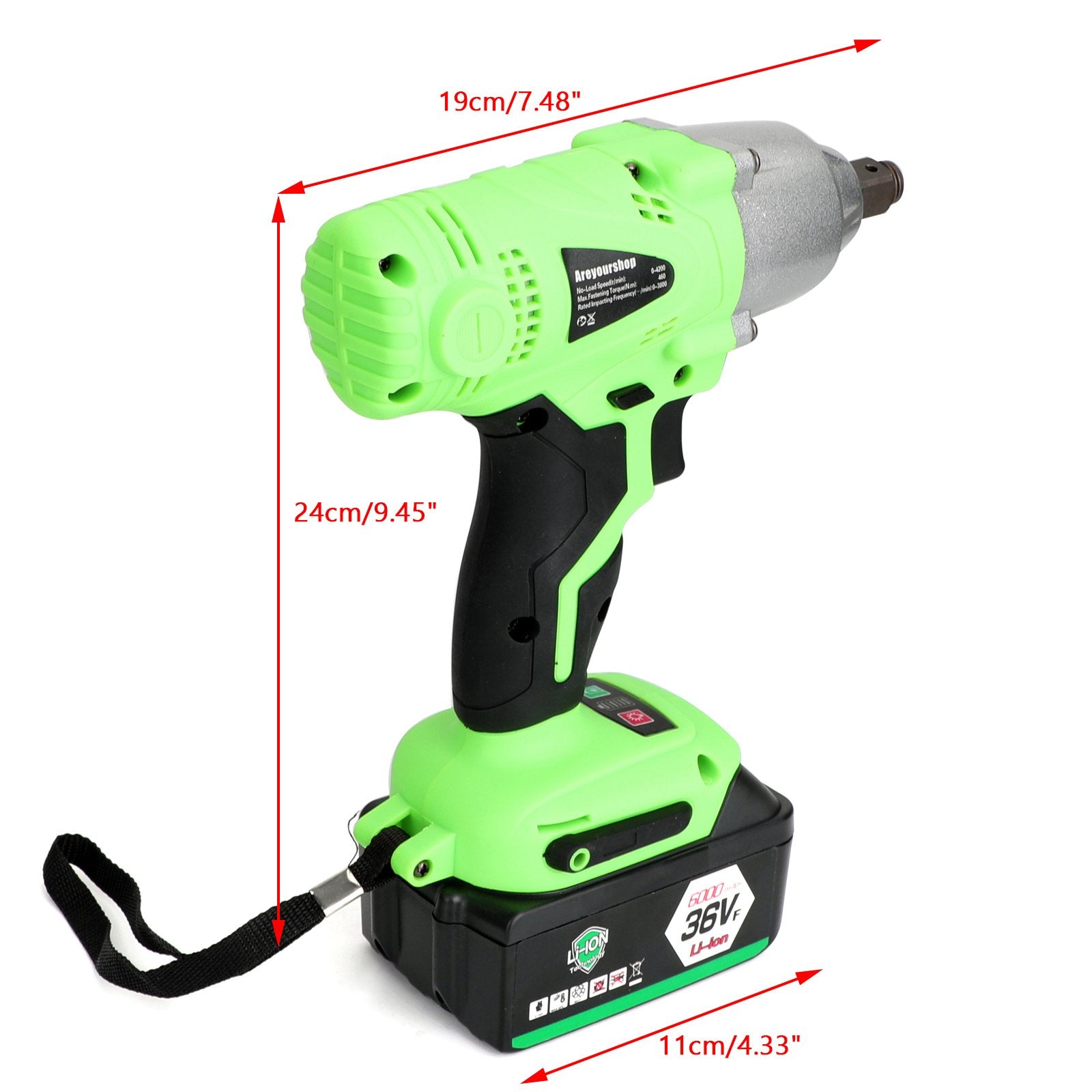 36VF Electric Cordless Impact Wrench Torque Drill Tool w/ 6000mAh Li-Ion Battery