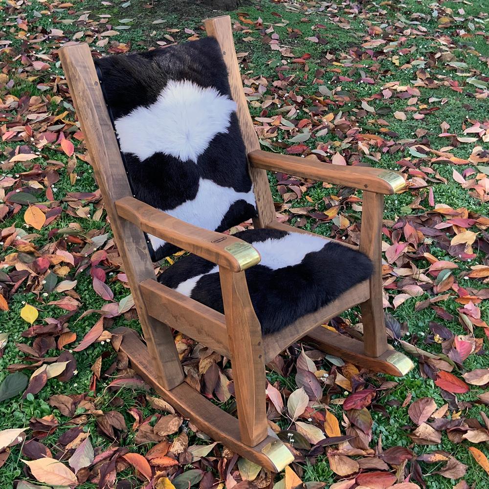 Rocking Chair Single Cowhide Seat Back And Brass Copper Detail