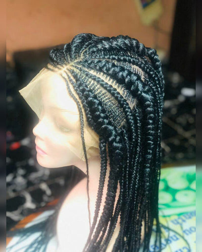 Braided wig: Handmade cornrow feedin braids with lace frontal.Preorder  2-3WEEKS