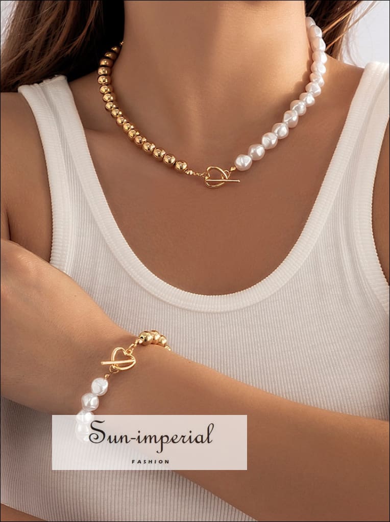 Half pearl half chain necklace