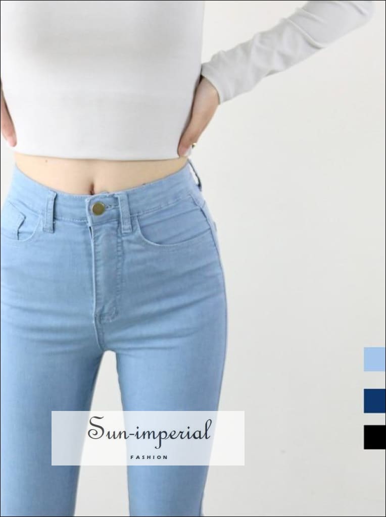 high waisted elastic jeans