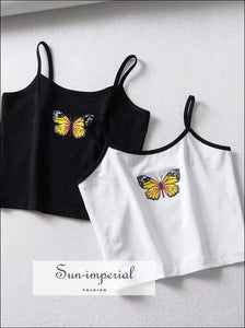 Sun-imperial Women Butterfly Print Retro Cami top High Street Fashion