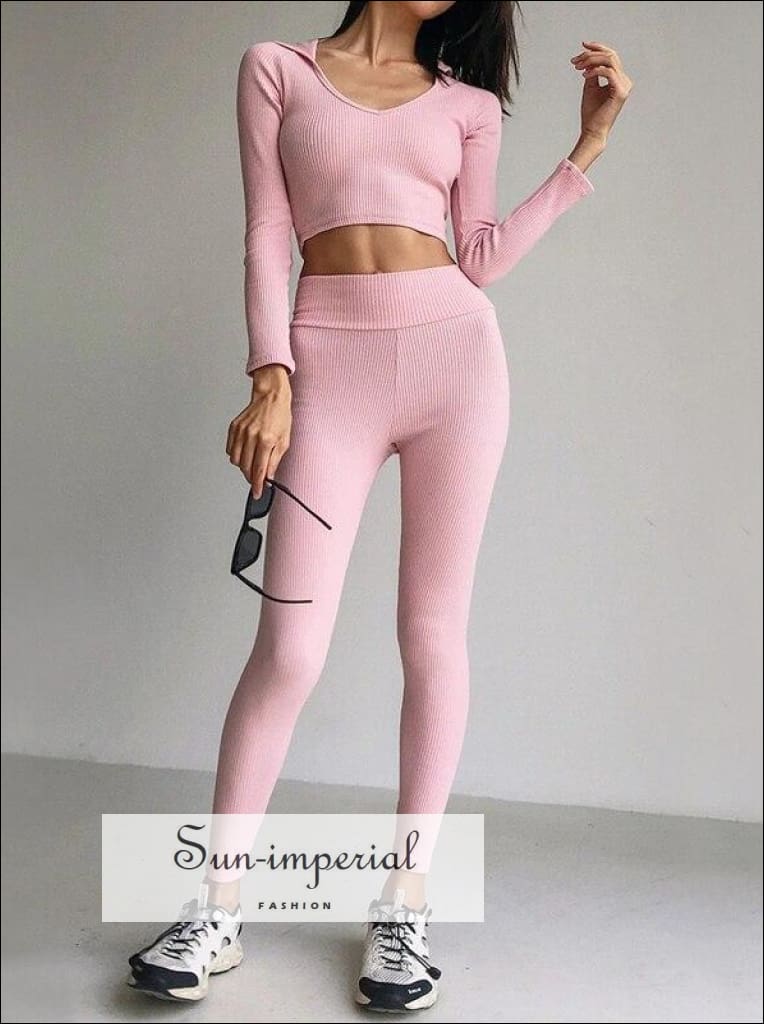 Sun-imperial - sun-imperial women pink raglan shoulder rib crop long sleeve  hoodie and rib leggings – Sun-Imperial