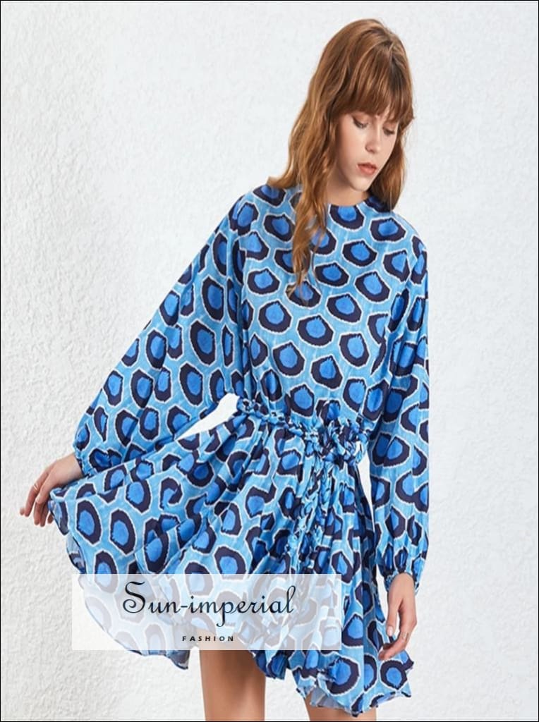 Blue Floral A-Line Dress - Empire Waist Dress - Floral Mini Dress