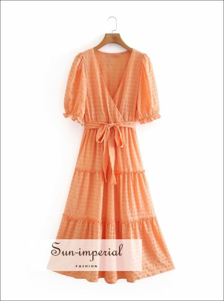 orange puff sleeve dress