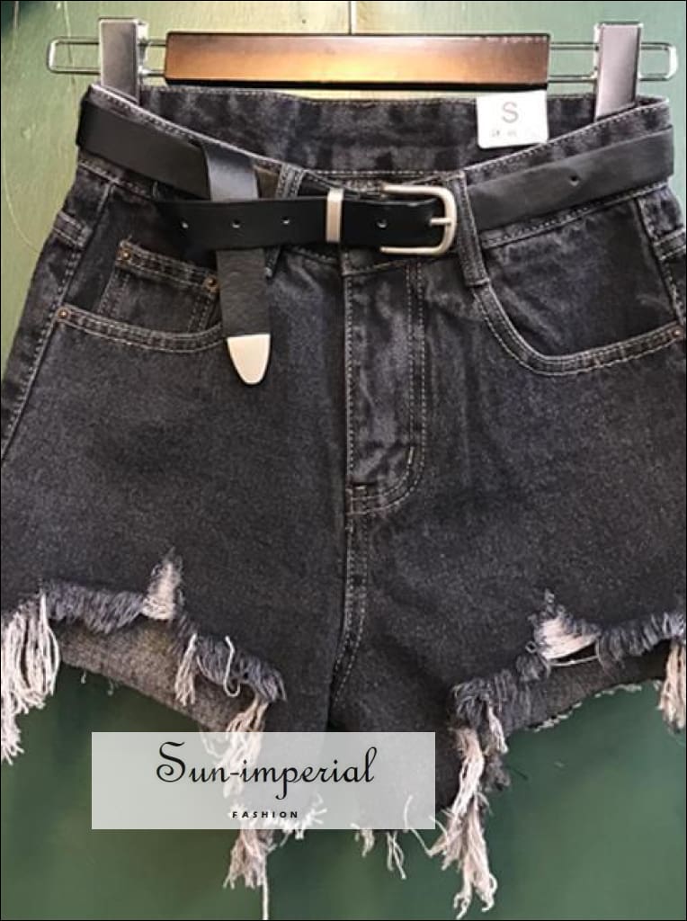 black denim ripped shorts womens