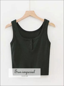 Women Button front Ribbed Tank top Cotton