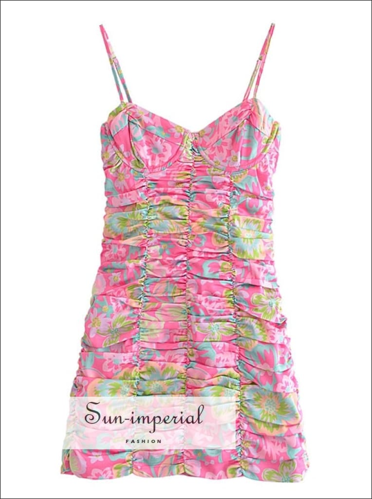 Sun-imperial - women hot pink floral satin bustier cami strap a