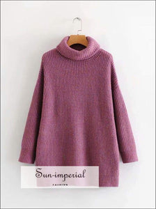 Women Light Purple Oversized Turtleneck Loose Pullovers Jumper Soft Warm Sweater Basic style, bohemian boho casual harajuku style 