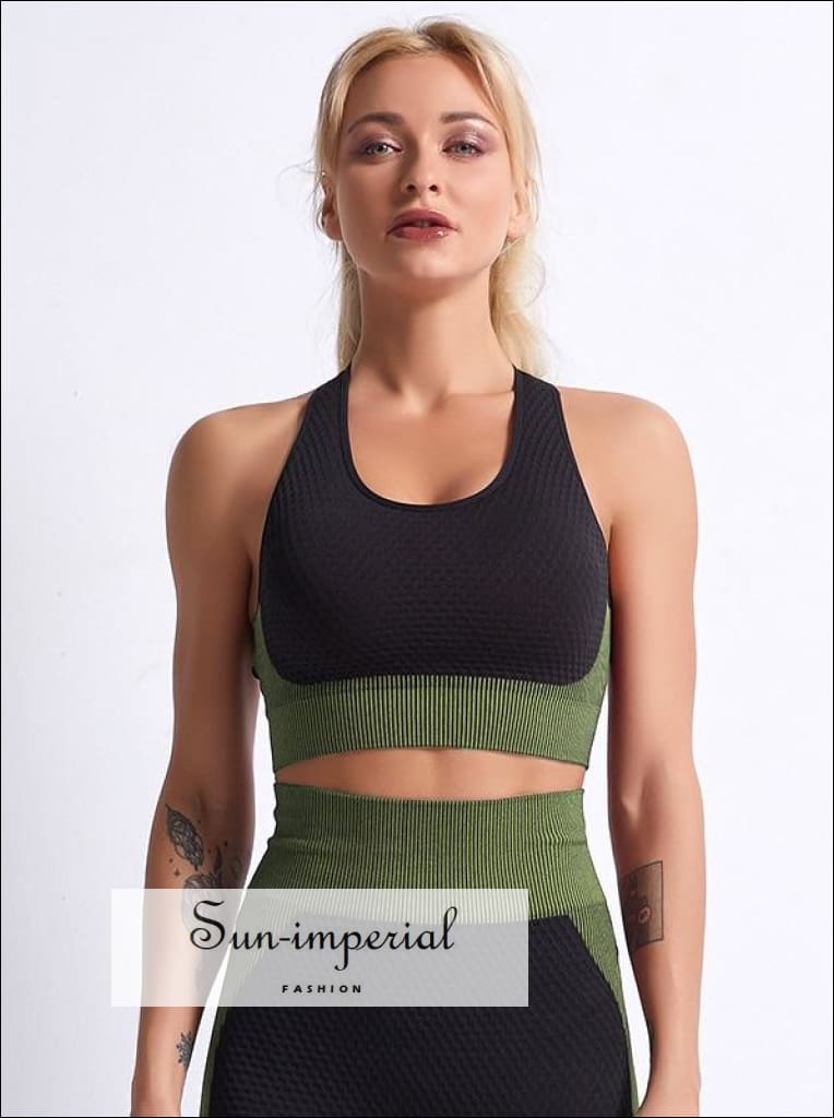 Sun-imperial - women ribbed two tone blue sport bra and high waist