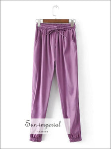 purple satin joggers