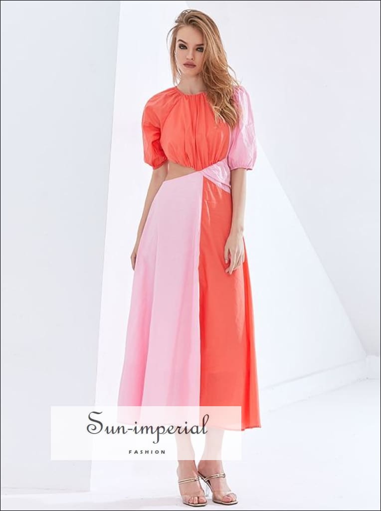 Sun-imperial - women two tone pink cut out puff mid sleeve high