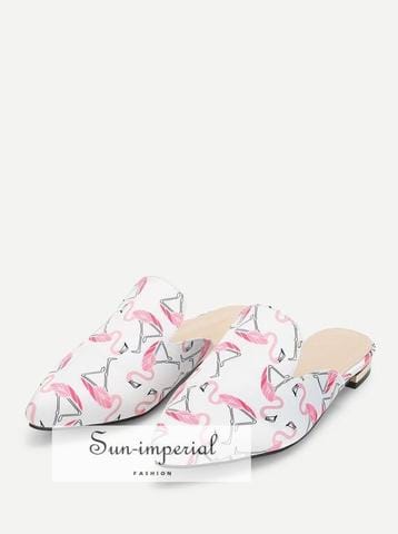 Flamingo Print Pointed Toe Flats