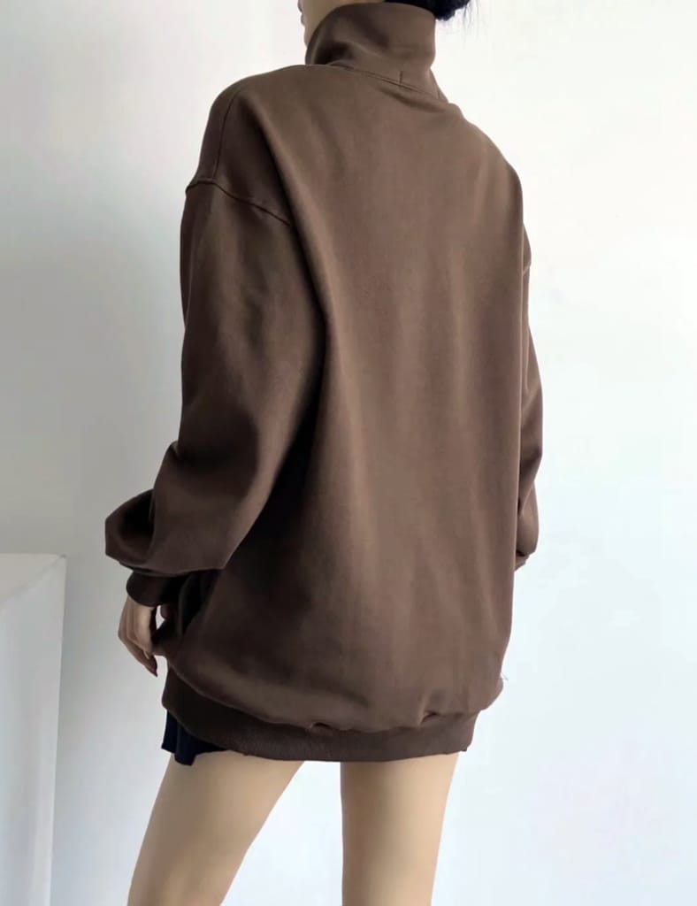 Women High Neck Half Zip Oversized Sweatshirt Drop Shoulder