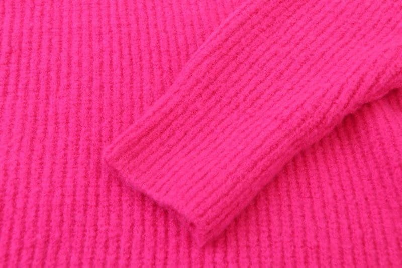 Women Hot Pink Oversized Turtleneck Loose Pullovers Jumper Soft Warm Sweater