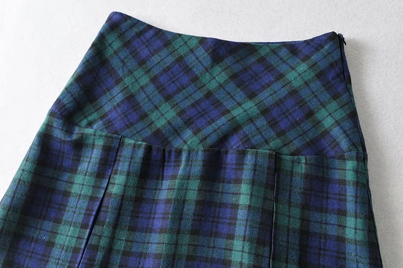 Women Green and Blue High Waist A-line Plaid Pleated Mini Skirt Checkered Tennis