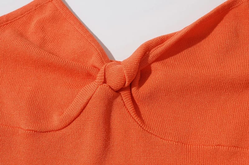 Women Orange Knit Cami Tank top with Twist Knot front detail