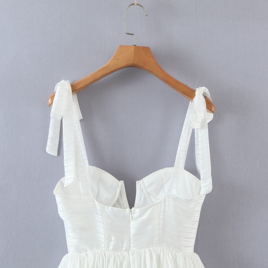 Sun-imperial - women solid white tie cami strap spliced neck