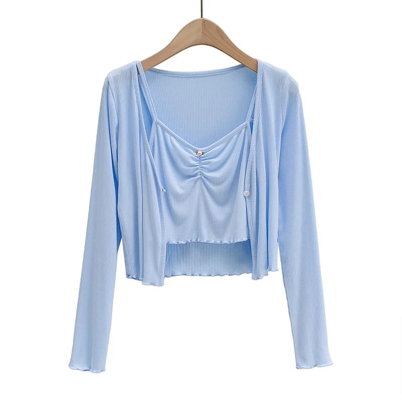 Blue Rayon Crop Top with Umbrella Sleeves – GlamRoad