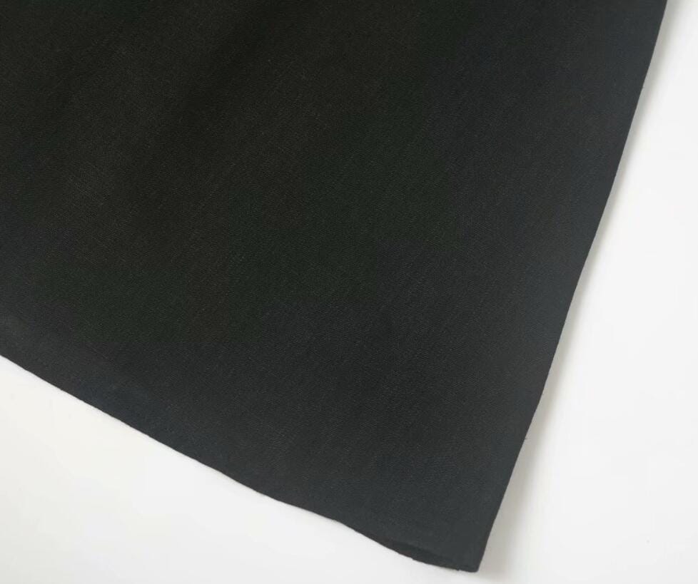 Black Cotton Square Neckline Short Puff Sleevea-line Mini Dress