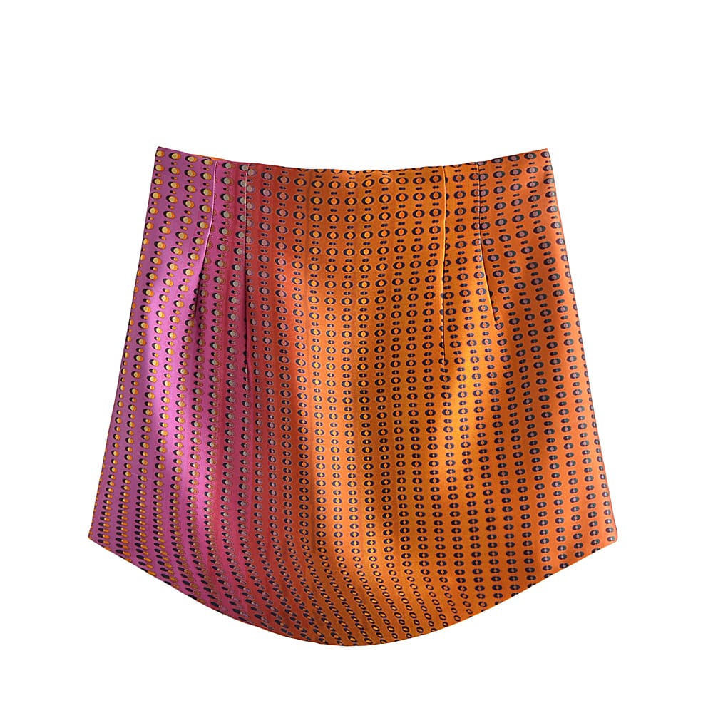 Women Pink and Orange High Waist Circle Geometric Print Disco Mini Skirt