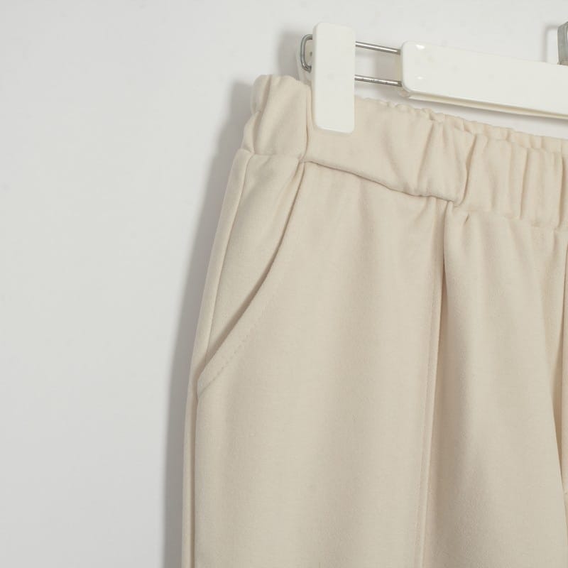 Women Beige Casual thick Trousers Pants with Elastic Waist and Pockets detail