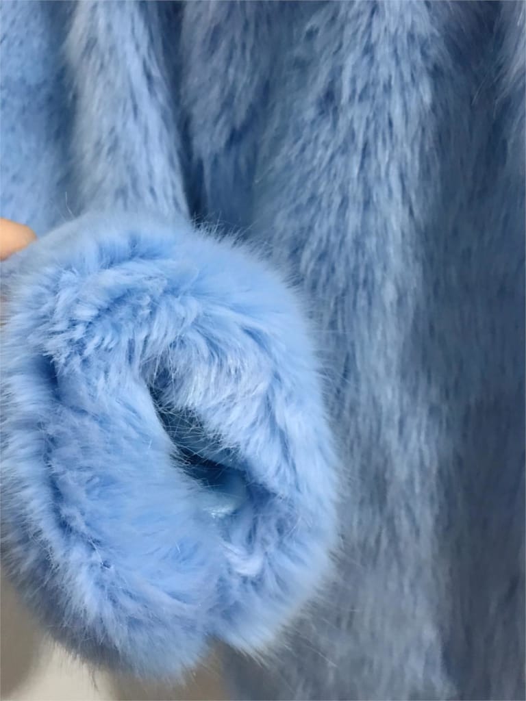 Light Blue Shaggy Women Faux Fur Jacket Mid Length Coat