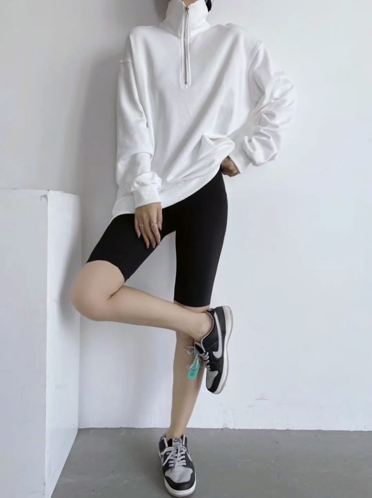 Women High Neck Half Zip Oversized Sweatshirt Drop Shoulder