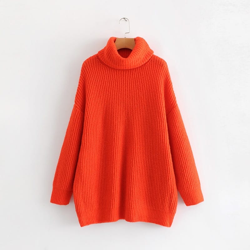 Women Hot Pink Oversized Turtleneck Loose Pullovers Jumper Soft Warm Sweater