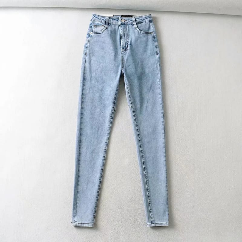 Women Light Blue High-rise Stretchy Ankle-cut Skinny Jeans with Heart Shaped back Stitches detail