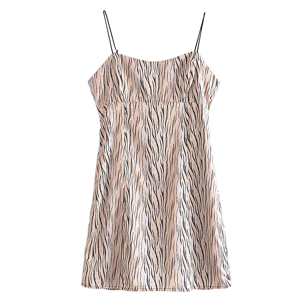 Women Bodycon Tiger Print Cami Strap Mini Dress