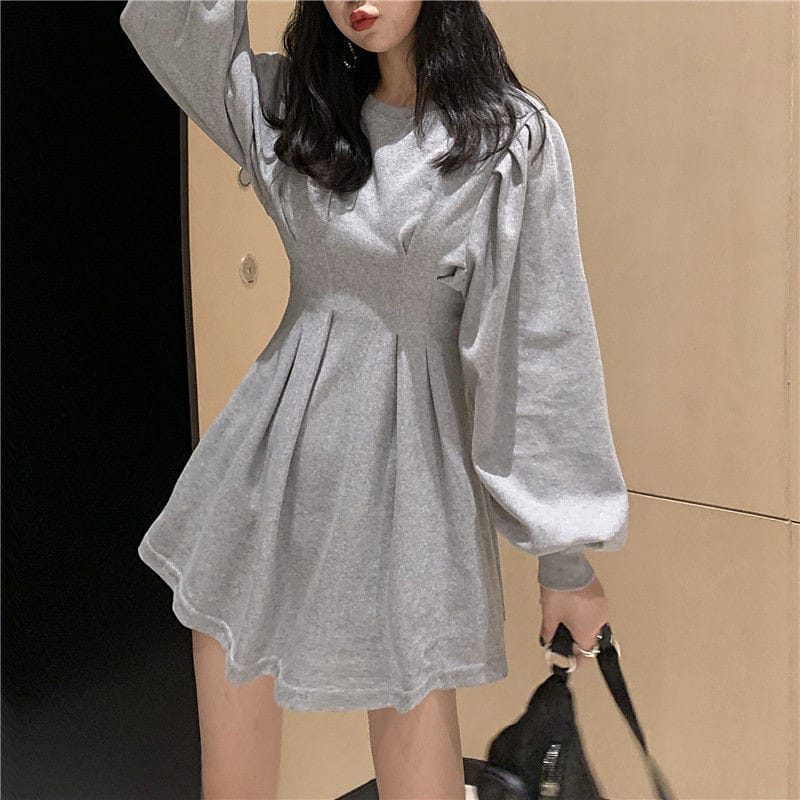 Black Lantern Long Sleeve A- Line O Neck Casual Mini Dress