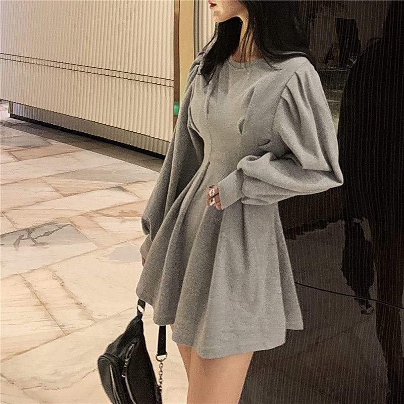 Black Lantern Long Sleeve A- Line O Neck Casual Mini Dress