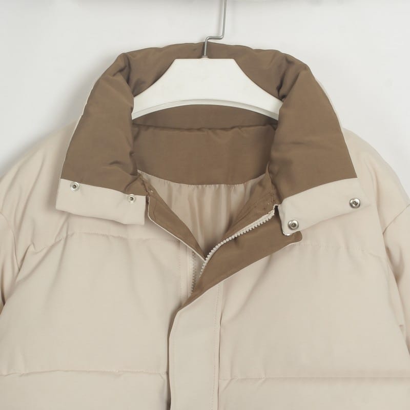 Womens Brown with Beige Inside Color Block Puffer Jacket Warm Outwear Winter Coat