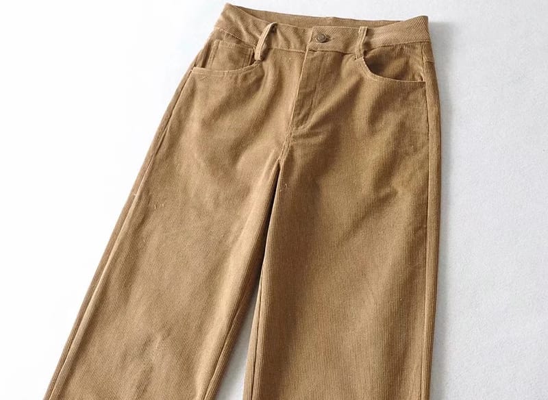 Women Brown High Waist Wide Leg Cord Trousers Corduroy Pants