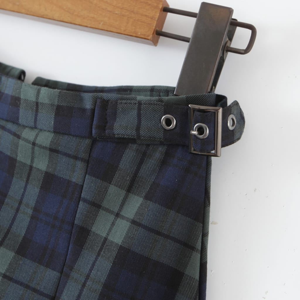 Sun-imperial - dark green and blue high waist check gingham plaid