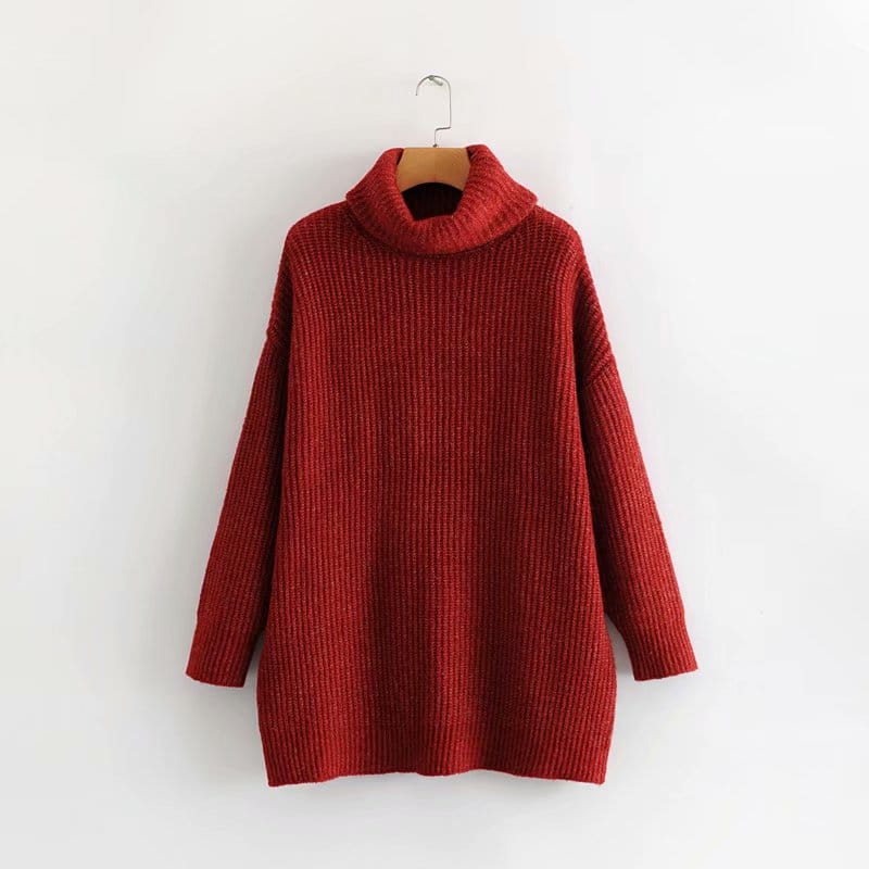 Women Wine Red Oversized Turtleneck Loose Pullovers Jumper Soft Warm Sweater