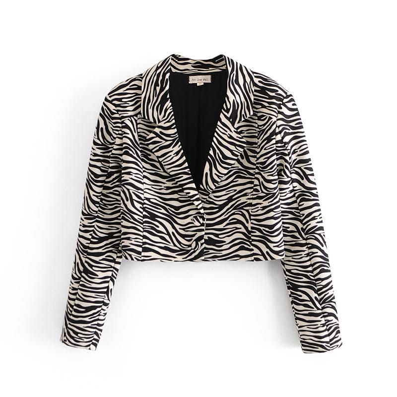 Women Zebra Print Long Sleeve Cropped Blazer and Mini Dress Two Piece Set