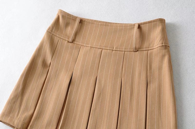 Women Black High Rise Pleated A-line Mini Skirt with White Stripes and Belt Loops detail