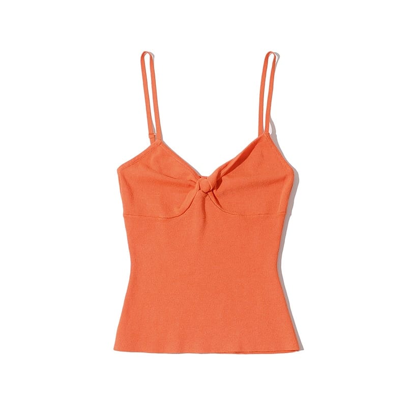 Women Orange Knit Cami Tank top with Twist Knot front detail