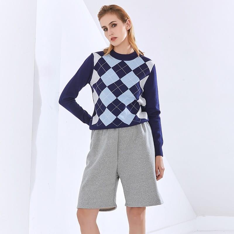 Argyle Pattern Round Neck Sweater