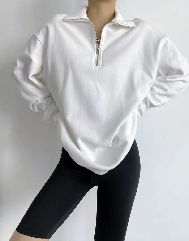 Women High Neck Half Zip Oversized Sweatshirt Drop Shoulder