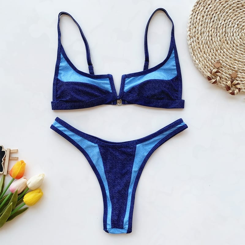 Sun-imperial - color block padded triangle blue white lavender bikini set  women's swimming suit – Sun-Imperial