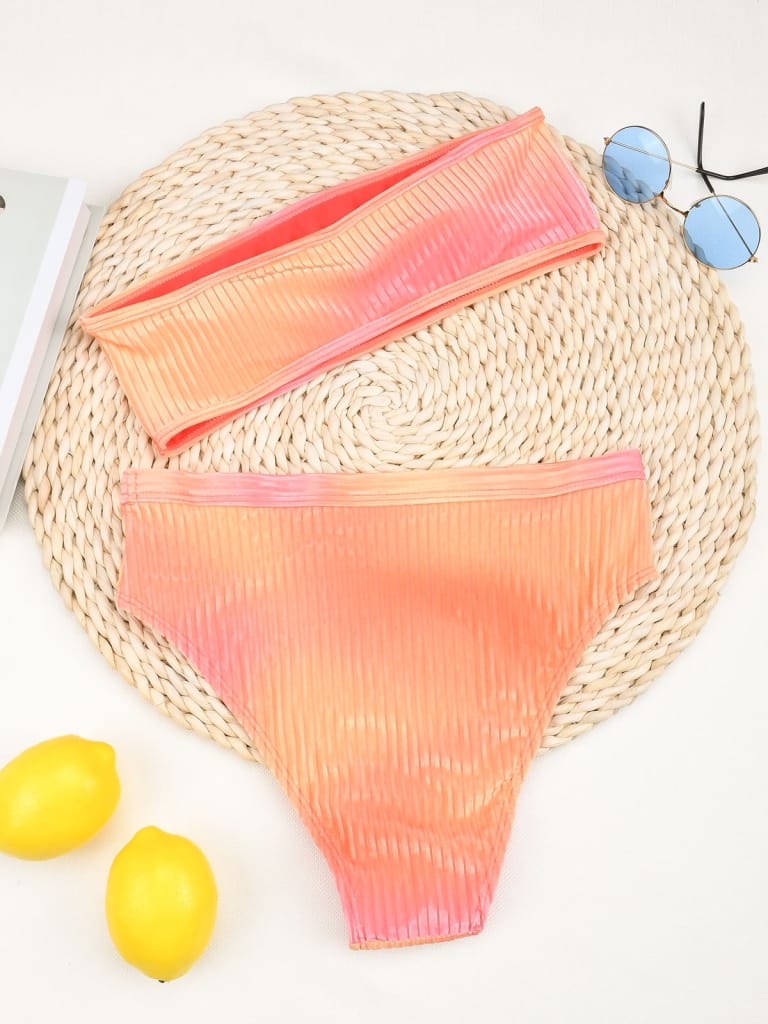 Multi Color Shimmer Tie Dye High Waist Bikini Tank Set